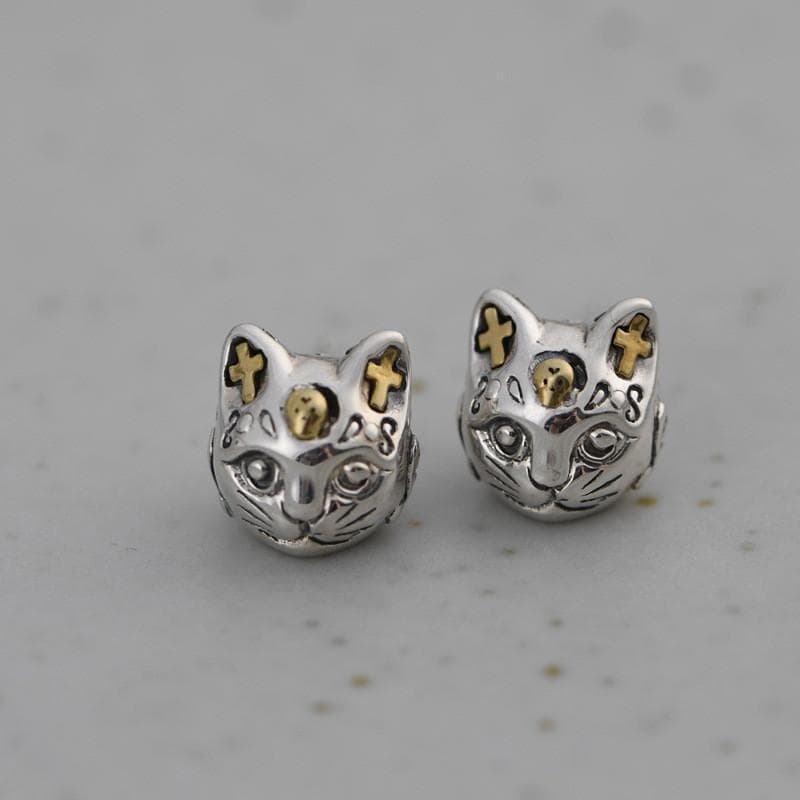 Boucles d Oreilles Chat Argent posées