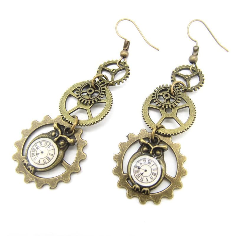 Boucles d Oreilles Chouette Hibou bronze 2 | Steampunk Store