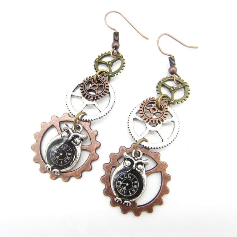 Boucles d Oreilles Chouette Hibou Cuivre | Steampunk Store