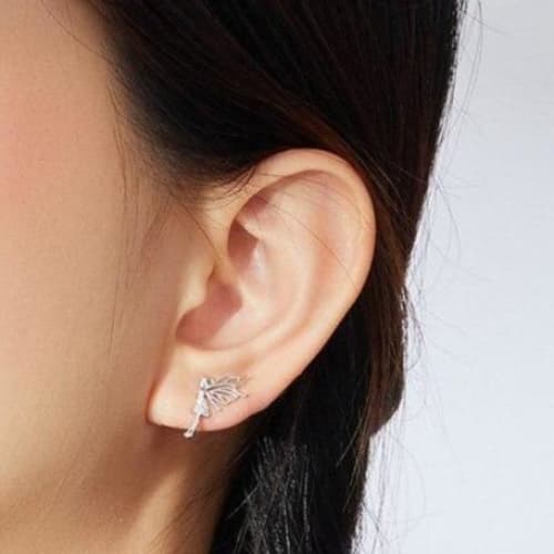 Boucles d Oreilles Fée Argent sur une femme