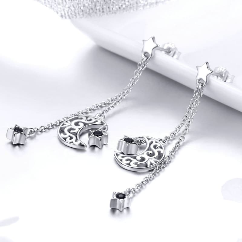 Boucles d Oreilles Lune Argent posées