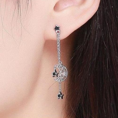 Boucles d Oreilles Lune Argent portées