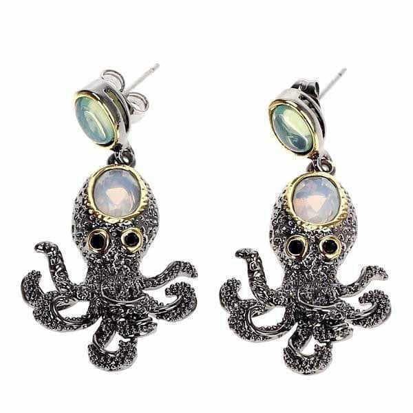 Boucles d oreilles Poulpes Steampunk de face-steampunk store