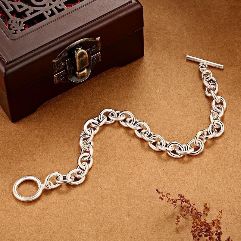 Bracelet Argent Femme Grosses Mailles posé en longueur | Steampunk Store