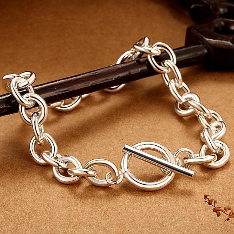 Bracelet Argent Femme Grosses Mailles présentation | Steampunk Store