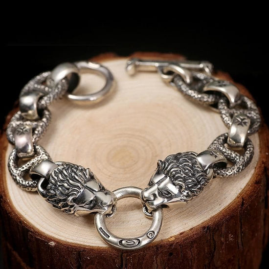 Bracelet Argent Lion vue de haut | Steampunk Store