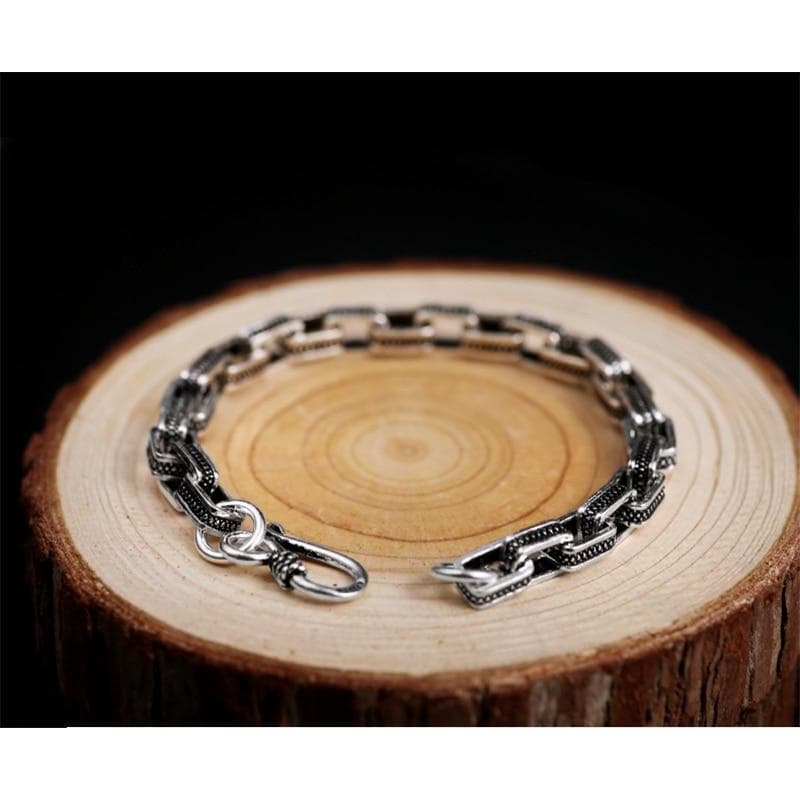 Bracelet Argent Vintage Homme posé ouvert | Steampunk Store