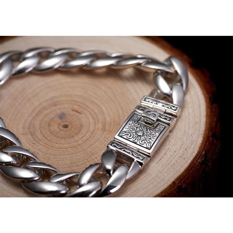 Bracelet Biker Argent vue de haut | Steampunk Store