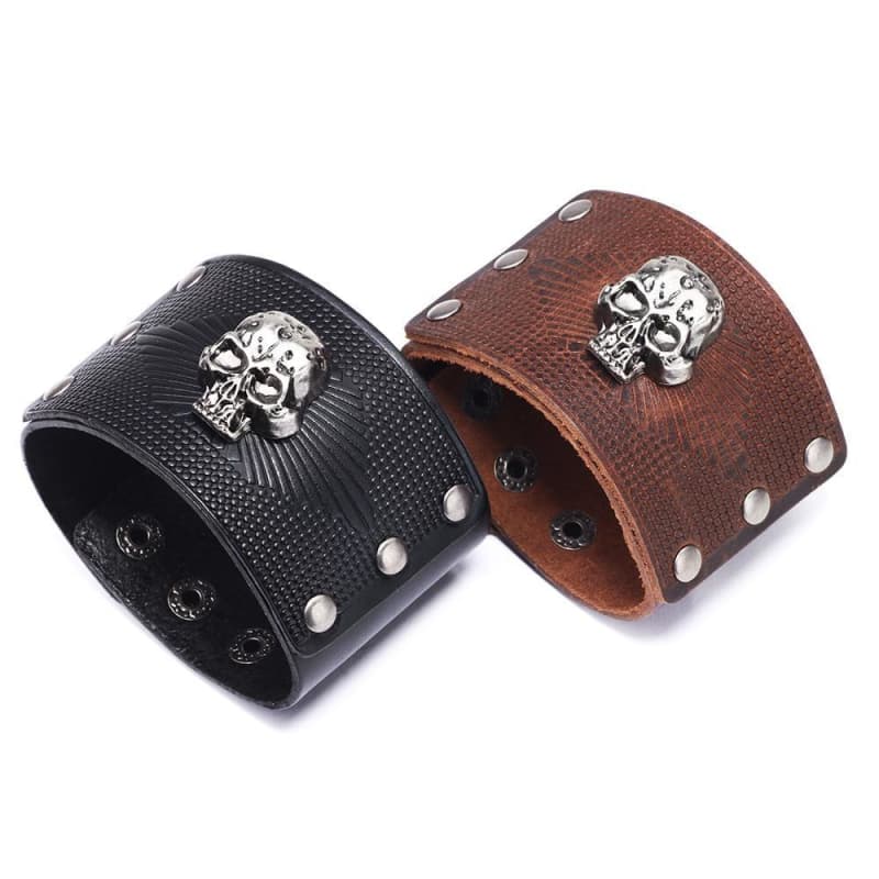 Bracelet Cuir Homme Tete De Mort collection | Steampunk Store