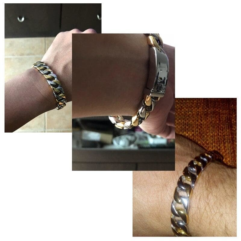 Bracelet Homme Acier Blanc Et Or showroom