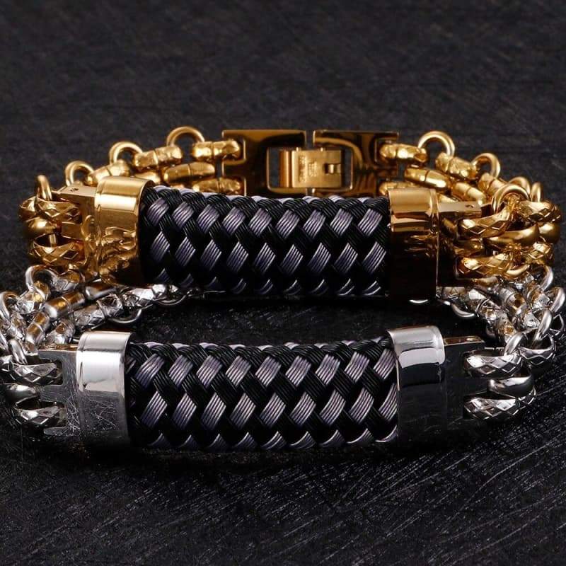 Bracelet Homme Cuir et Acier Inoxydable