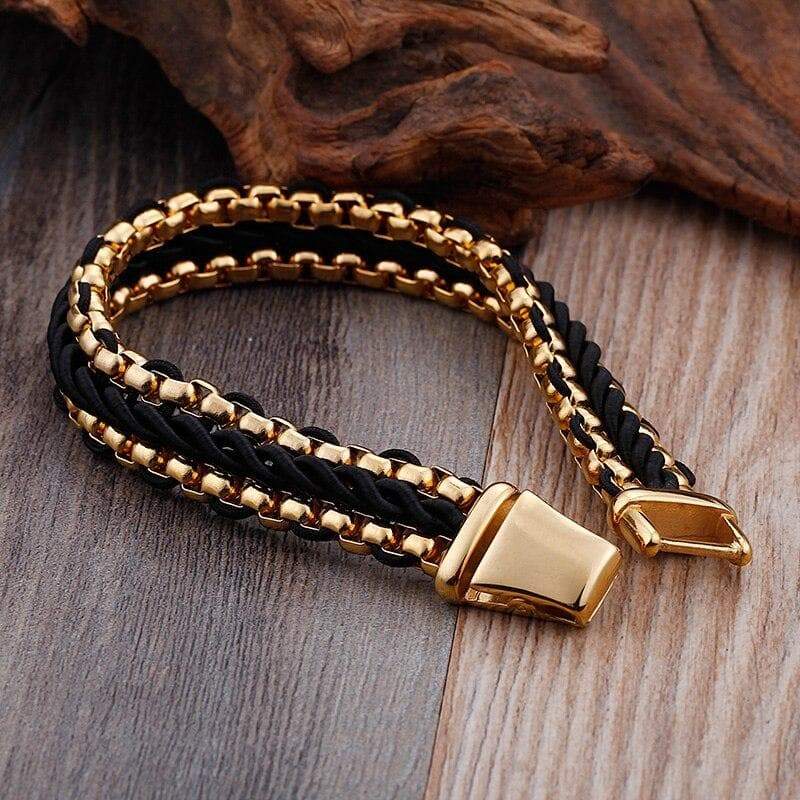 Bracelet Homme En Cuir Tressé Et Acier ouvert