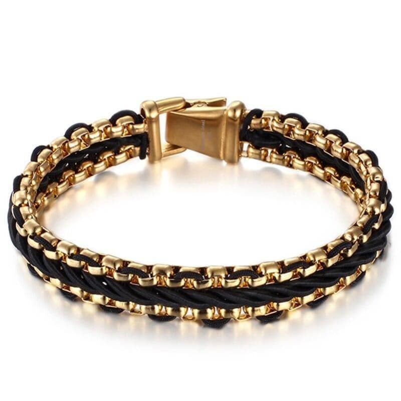 Bracelet Homme En Cuir Tressé Et Acier