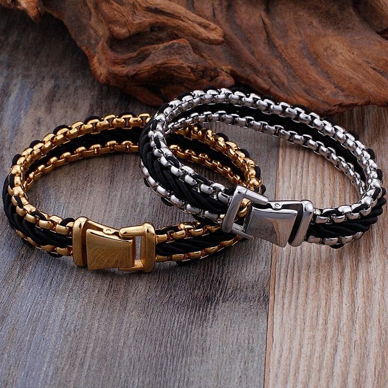 Bracelet Homme En Cuir Tressé Et Acier collection