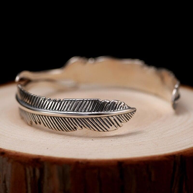 Bracelet Plume Argent Homme détails