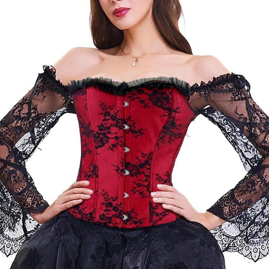 Bustier Rouge et Noir de face | Steampunk Store