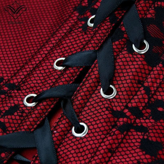 Bustier Rouge et Noir détails lacets | Steampunk Store