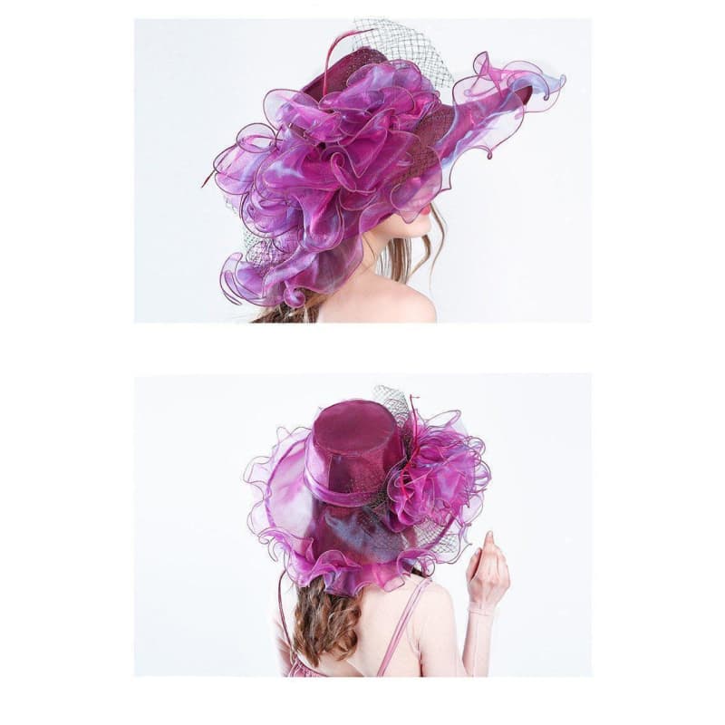 Chapeau Belle Epoque rose pourpre deux vues | Steampunk-Store