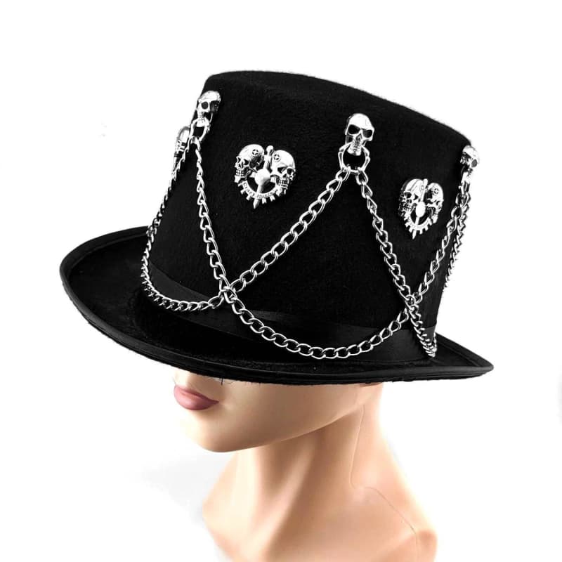 Chapeau Haut de Forme Noir coté gauche | Steampunk Store