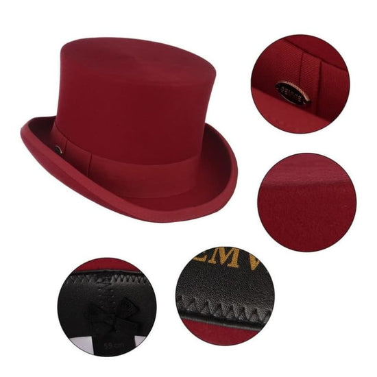 Chapeau Haut de Forme Rouge détails | Steampunk Store