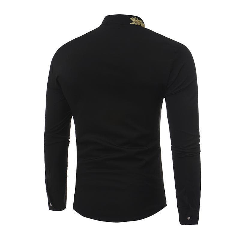 Chemise Col Brodé Homme noire de derrière