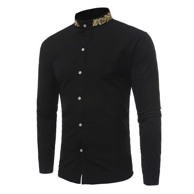 Chemise Col Brodé Homme noire