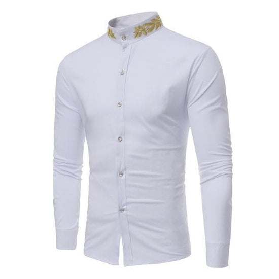 Chemise Col Brodé Homme blanche