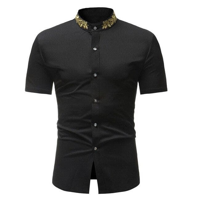 Chemise Manche Courte Col Mao noire