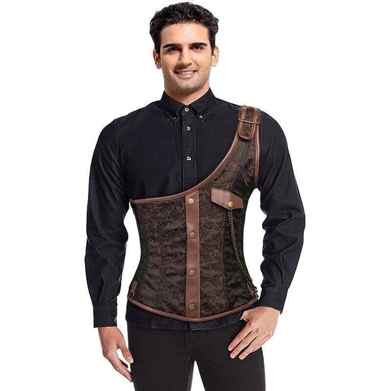 Corset Homme Steampunk marron porté | Steampunk Store