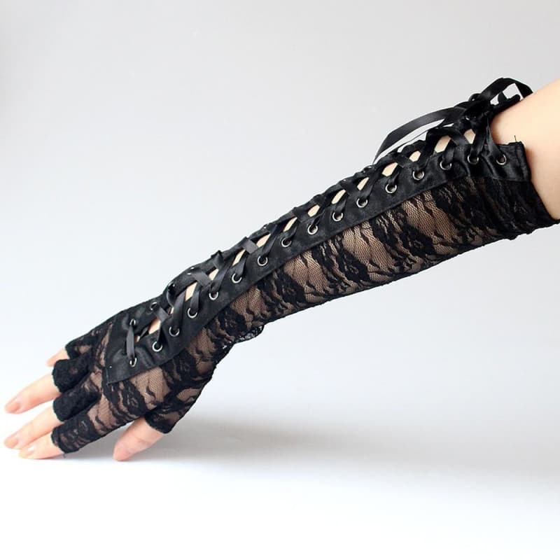 présentation-gants longs femme noir - Steampunkstore