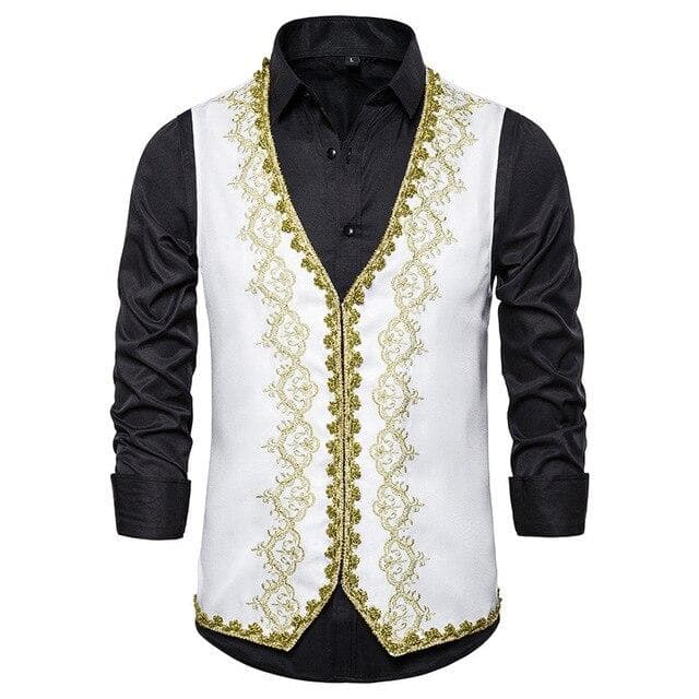 Gilet Homme Brodé blanc | Steampunk Store