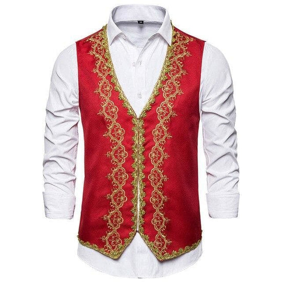Gilet Homme Brodé rouge | Steampunk Store