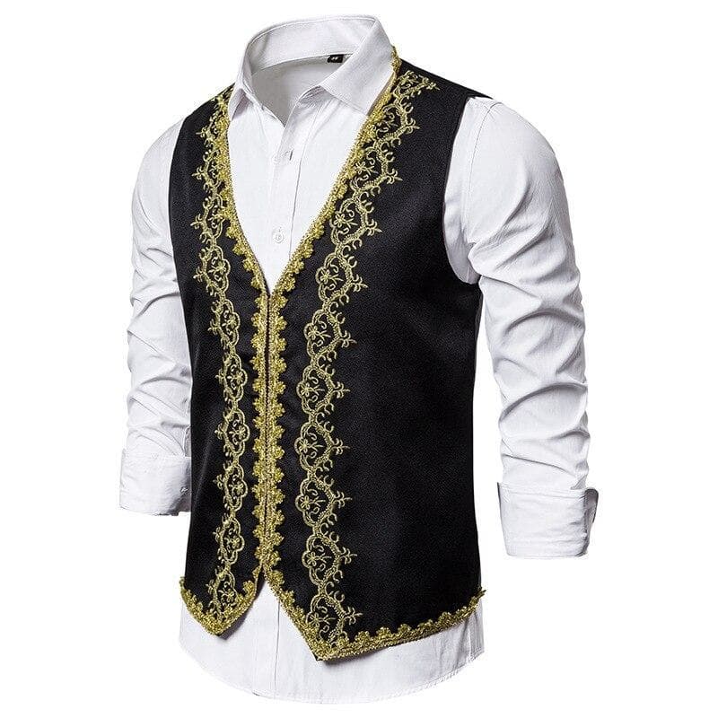 Gilet Homme Brodé de coté noir | Steampunk Store