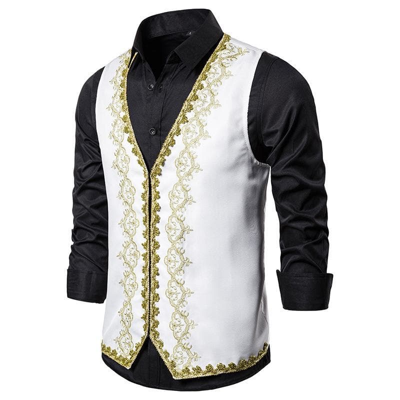 Gilet Homme Brodé blanc de coté| Steampunk Store