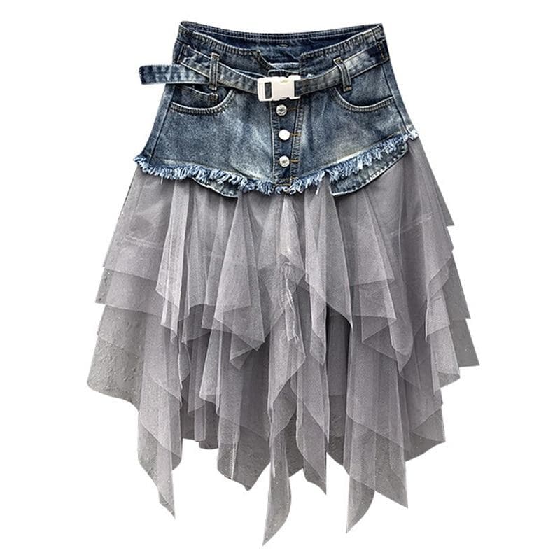 Jupe Steampunk Gothique Femme - Asymétrique, Tulle Multicouche, Taille élastique, Ourlet Irrégulier - 8