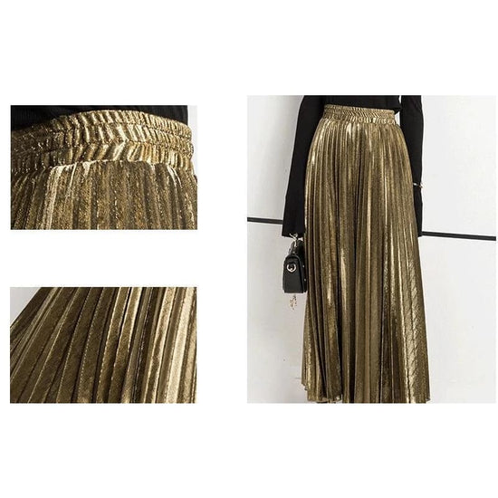 jupe plissée dorée vue en détails | Steampunk Store