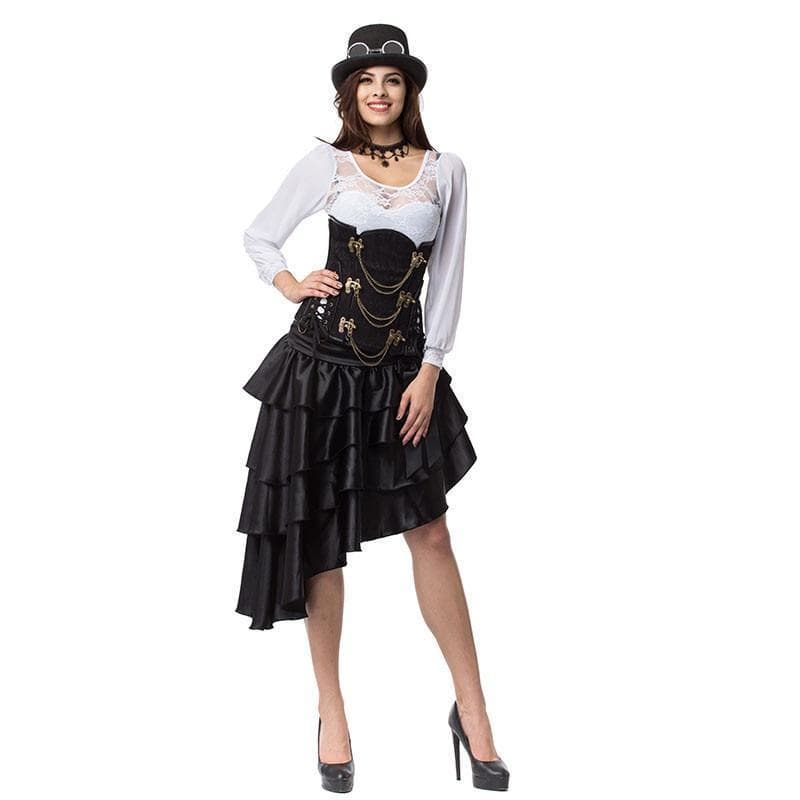 Jupe Irrégulière Steampunk noire portée - Steampunk Store