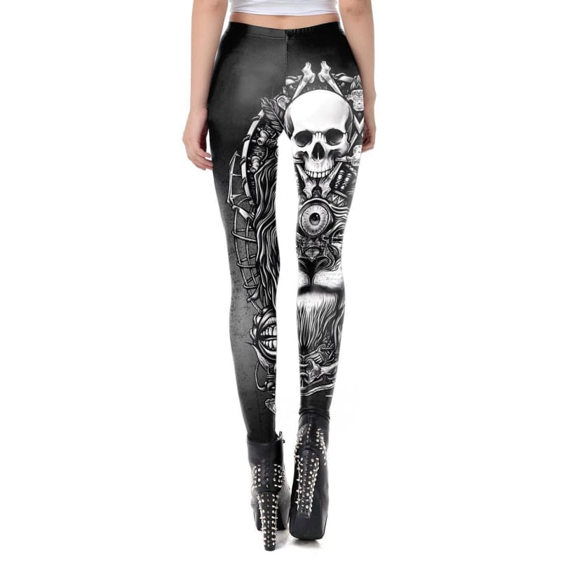 legging gothique motif blanc arriere - steampunk store