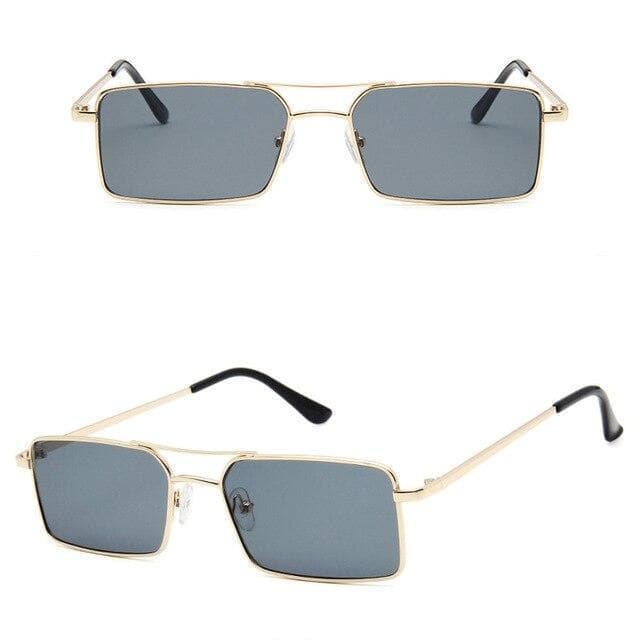 Lunettes de Soleil Rectangulaires Steampunk noire deux vues | SteampunkStore