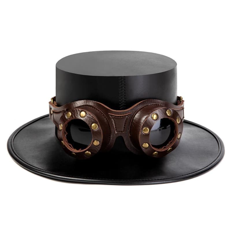 Lunettes Steampunk Cuir sur un chapeau