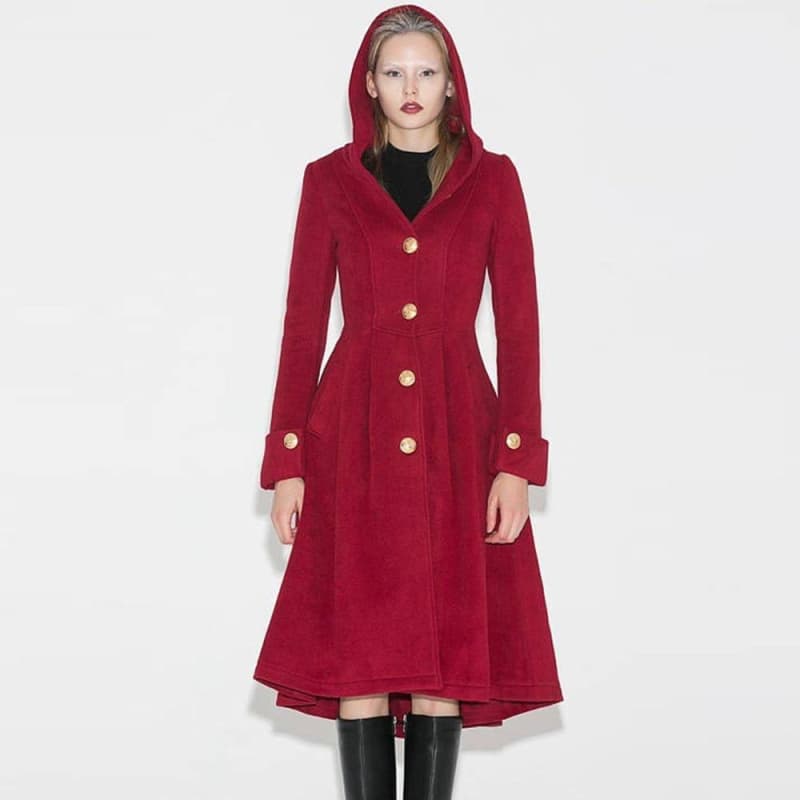 Manteau Long Rouge Femme de face | Steampunk Store