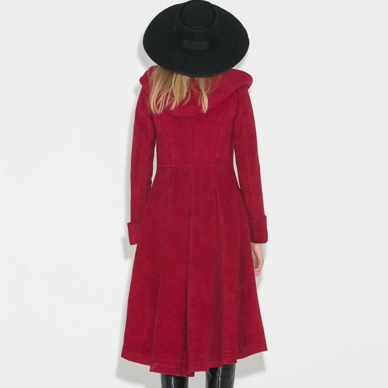 Manteau Long Rouge Femme de dos | Steampunk Store