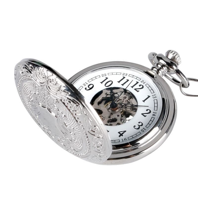 montre à gousset argent ouverte vue couvercle- Steampunkstore 