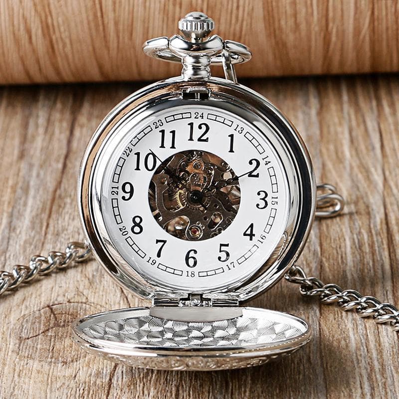 montre à gousset argent ouverte présentation - Steampunkstore