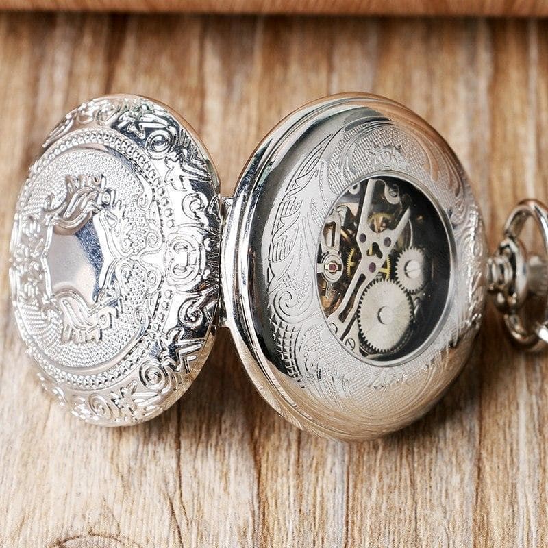 montre à gousset argent ouverte vue de dos - Steampunkstore 