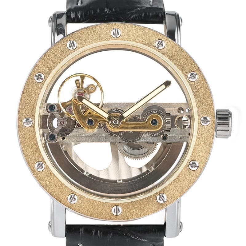 Montre Automatique Squelette pour Homme Or vue cadran-steampunk store