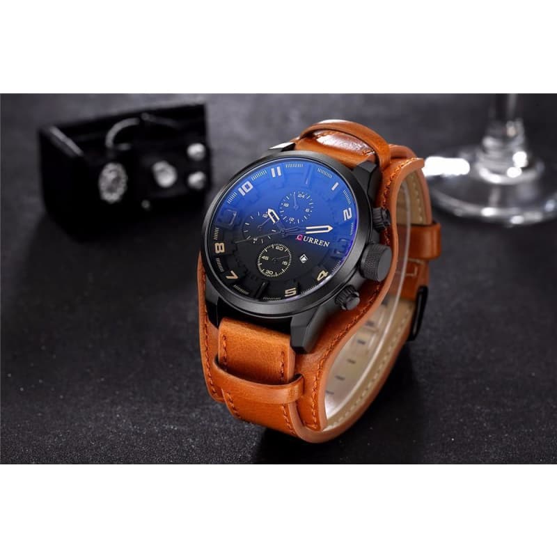 Montre Bracelet en Cuir Orange / Noire - Steampunkstore 2