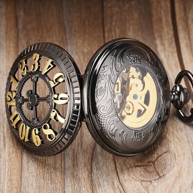 montre gousset squelette automatique ouverte vue arriere - Steampunk Store