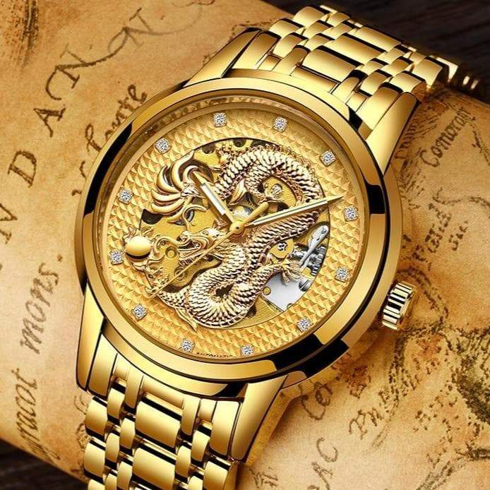 Montre Homme Dragon dorée