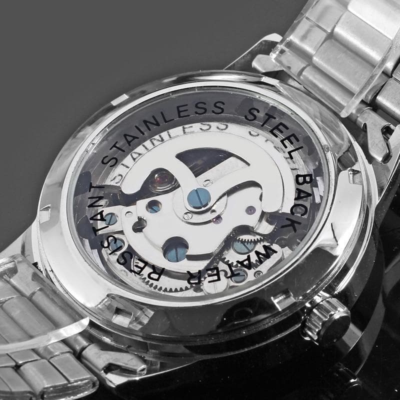 Montre Homme Mecanisme Apparent argent vue verso | Steampunk Store